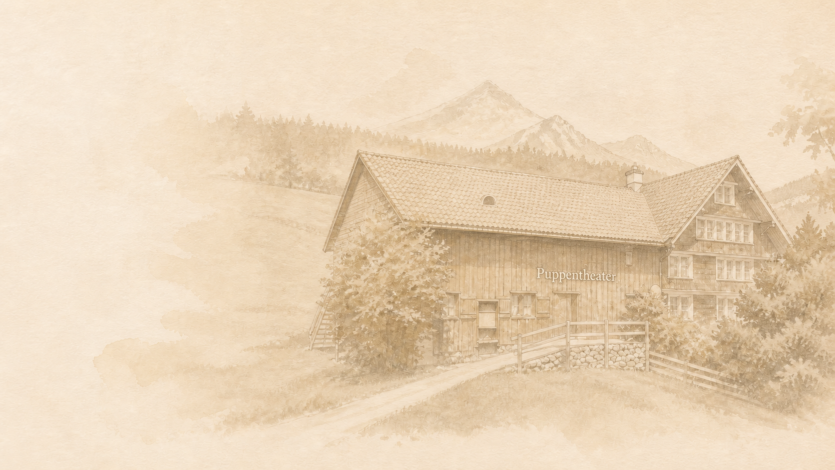 Gezeichnete Ansicht des Puppentheaterhauses in Wildhaus